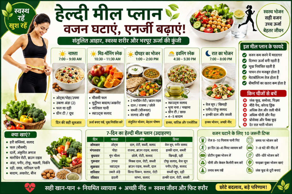 Healthy Meal Plan for Weight Loss and Energy – वजन घटाने और दिनभर एनर्जी बनाए रखने का संपूर्ण डाइट प्लान