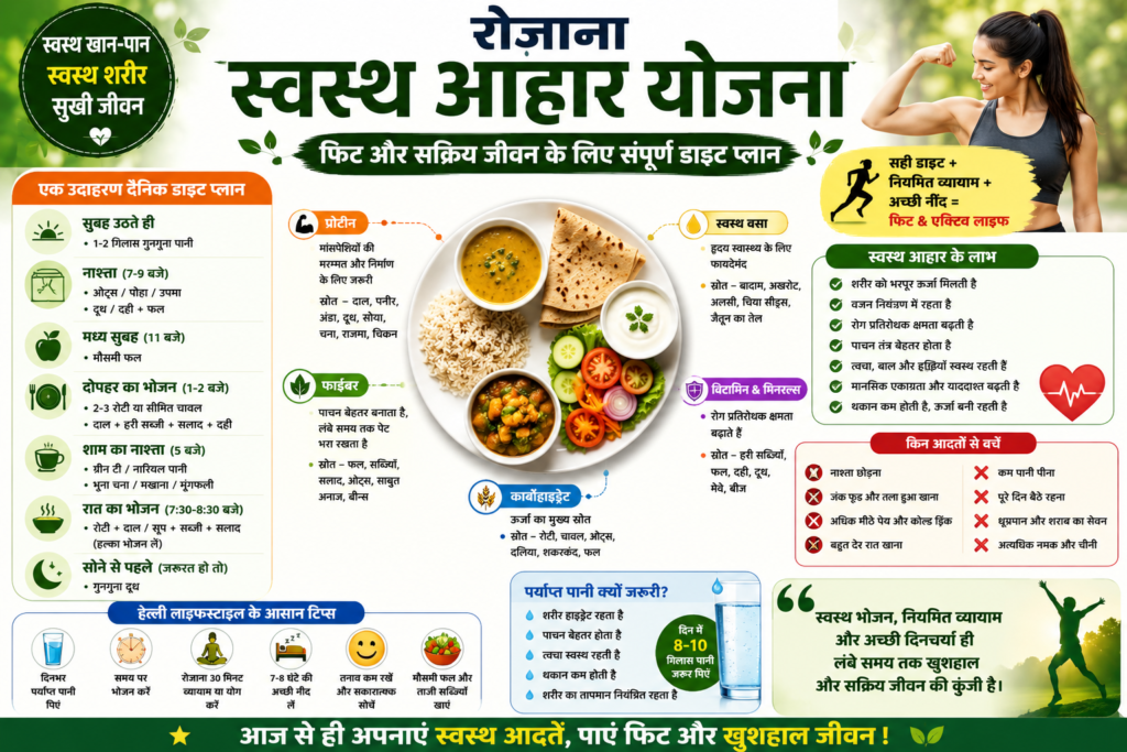 रोज़ाना स्वस्थ आहार योजना फिट और सक्रिय जीवन के लिए संपूर्ण डाइट प्लान